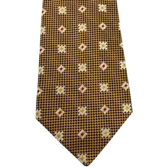 Burberry Gold Printed Silk Tie - Picture 1 of 4